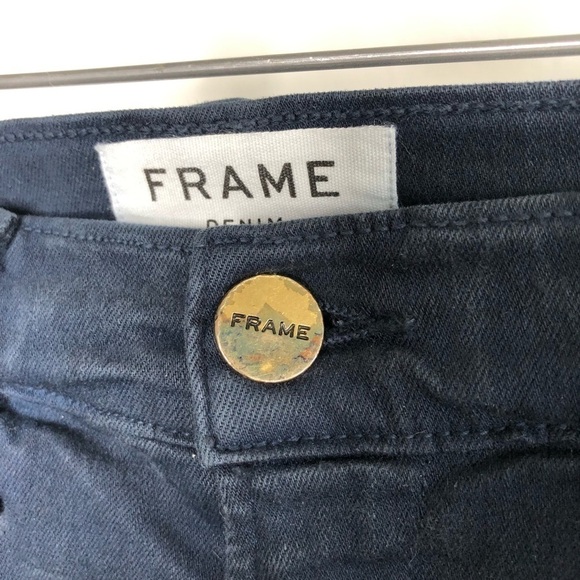 𝅺FRAME Le High Navy Skinny Raw Hem Jeans - Picture 3 of 9